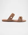 Larroude Milan Raffia Dual-band Slide Sandals In Caramel