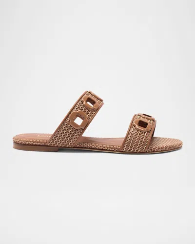 Larroude Milan Raffia Dual-band Slide Sandals In Brown