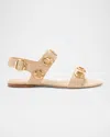 Larroude Milan Raffia Flat Slingback Sandals In Beige