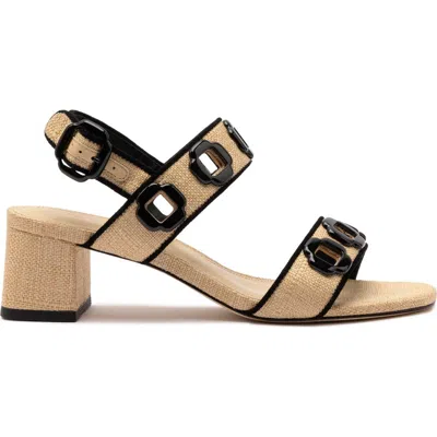 Larroude Larroudé Milan Sandal In Beige Raffia And Black Trimming In Multi