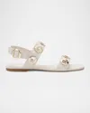Larroude Milano Leather Dual-buckle Slingback Sandals In Ivory