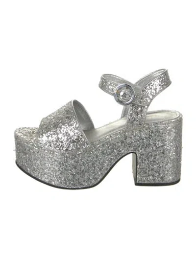 Pre-owned Larroude Miso Glitter Sandals In Silver