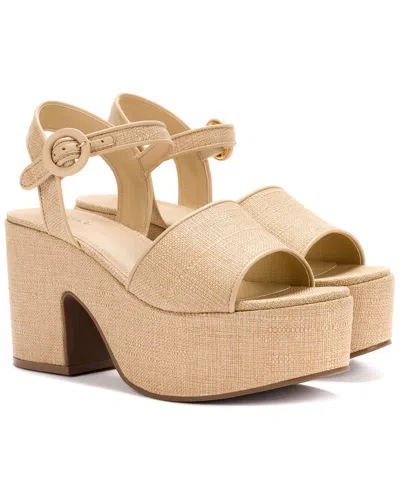 Larroude Larroudé Miso Raffia & Leather Platform Strap Sandal In Brown