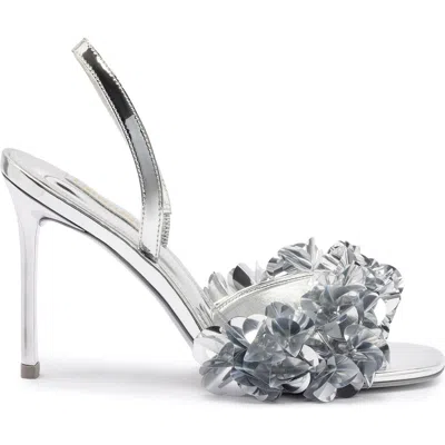 Larroude Morgan Metallic Confetti Slingback Sandals In Silver
