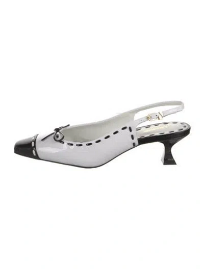 Pre-owned Larroude Patent Leather Bow Accents Slingback Pumps In White