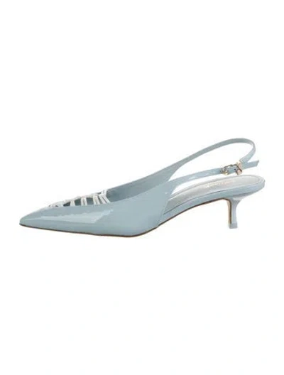 Pre-owned Larroude Patent Leather Cutout Accent Slingback Pumps W/ Tags In Blue