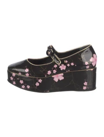 Pre-owned Larroude Patent Leather Floral Print Mules In Black