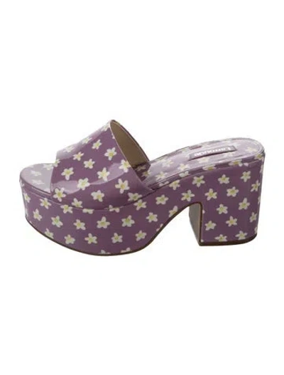 Pre-owned Larroude Patent Leather Floral Print Sandals In Purple