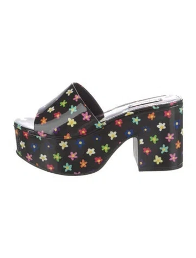 Pre-owned Larroude Patent Leather Floral Print Slides In Black