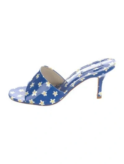 Pre-owned Larroude Patent Leather Floral Print Slides In Blue