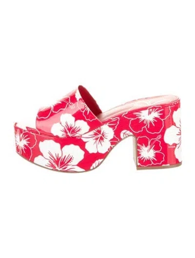 Pre-owned Larroude Patent Leather Floral Print Slides In Red