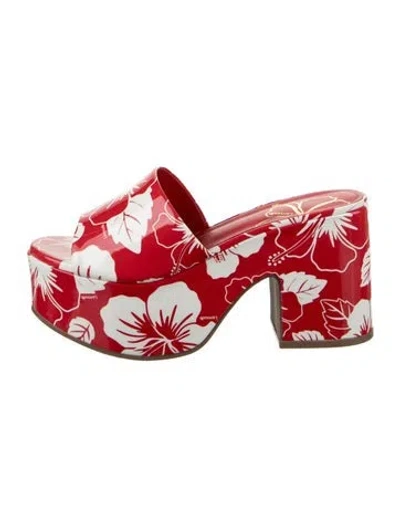 Pre-owned Larroude Patent Leather Floral Print Slides In Red