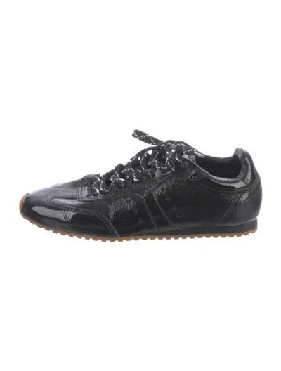 Pre-owned Larroude Patent Leather Lasercut Accents Sneakers In Blue