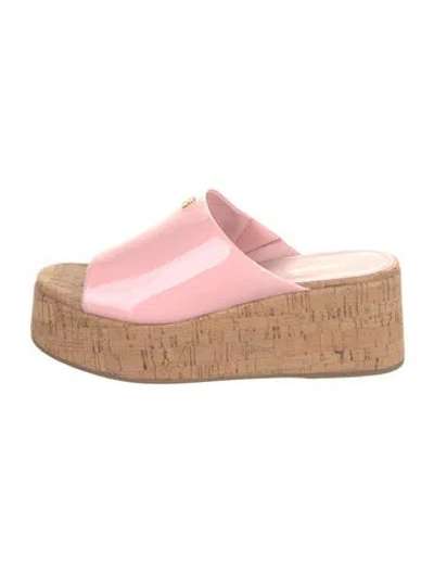 Pre-owned Larroude Patent Leather Leather Trim Embellishment Slides In Pink