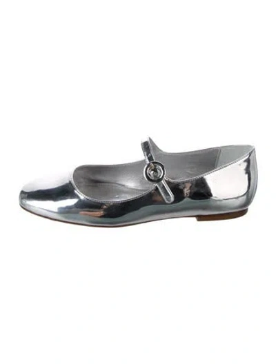 Pre-owned Larroude Patent Leather Mary Jane Flats In Metallic/silver