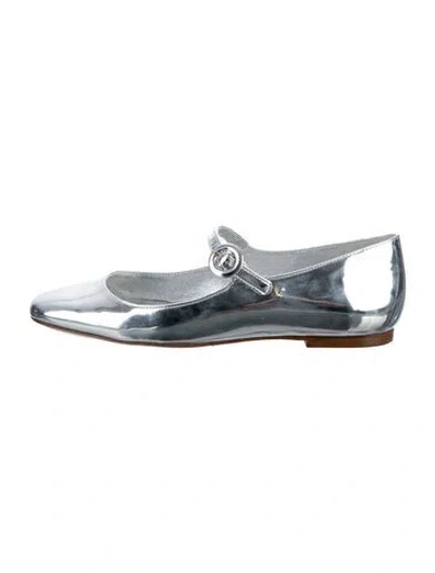 Pre-owned Larroude Patent Leather Mary Jane Flats In Metallic/silver