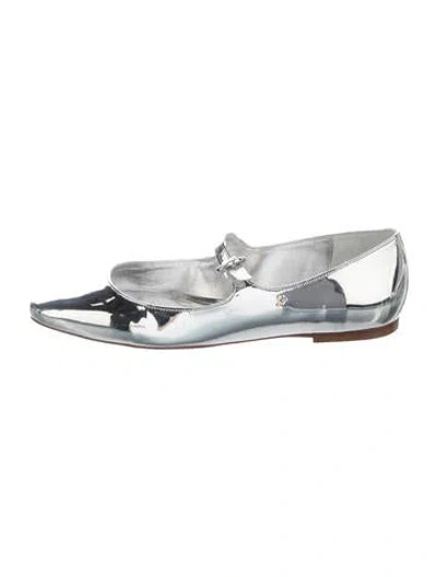 Pre-owned Larroude Patent Leather Mary Jane Flats In Metallic/silver