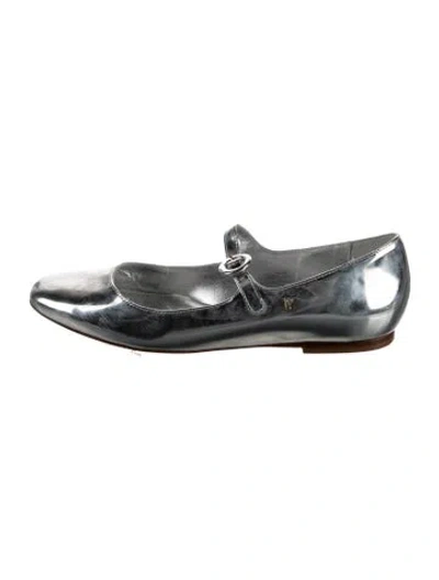 Pre-owned Larroude Patent Leather Mary Jane Flats In Metallic/silver