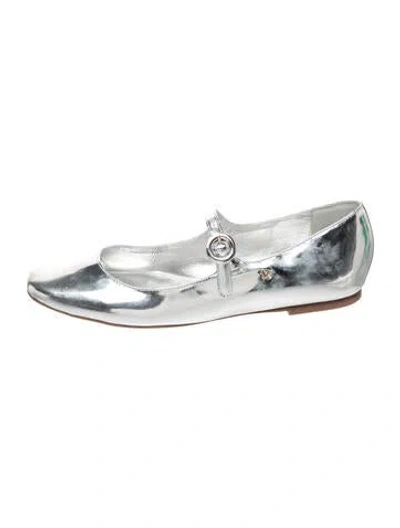 Pre-owned Larroude Patent Leather Mary Jane Flats In Metallic/silver