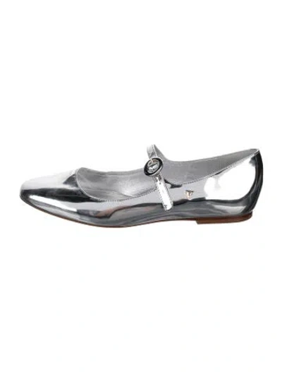 Pre-owned Larroude Patent Leather Mary Jane Flats In Metallic/silver