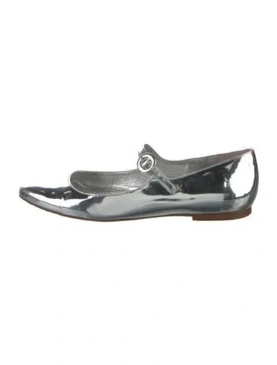 Pre-owned Larroude Patent Leather Mary Jane Flats In Metallic/silver