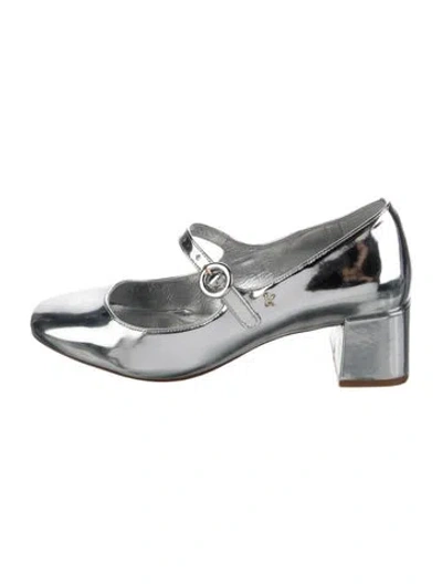 Pre-owned Larroude Patent Leather Mary Jane Flats In Metallic/silver