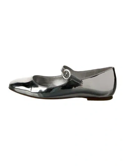 Pre-owned Larroude Patent Leather Mary Jane Flats In Metallic/silver
