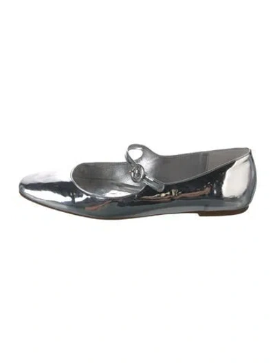 Pre-owned Larroude Patent Leather Mary Jane Flats In Metallic/silver