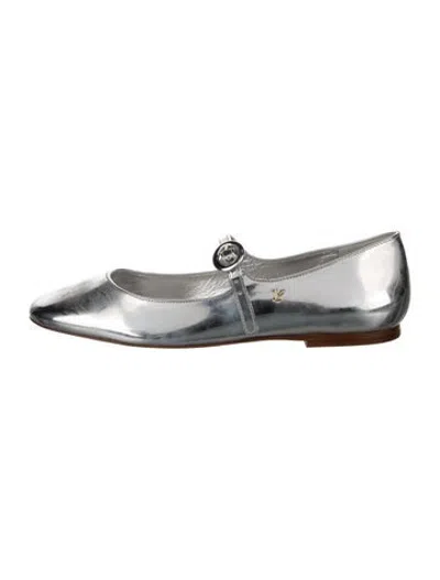 Pre-owned Larroude Patent Leather Mary Jane Flats In Metallic/silver