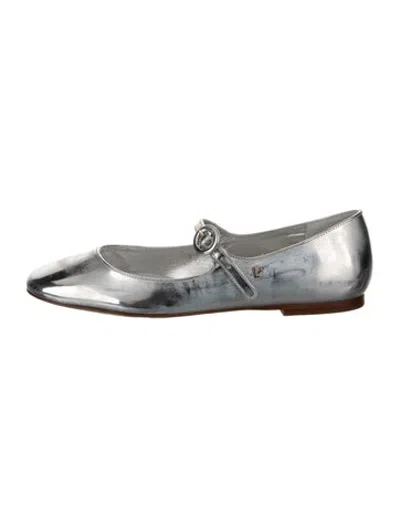 Pre-owned Larroude Patent Leather Mary Jane Flats In Metallic/silver
