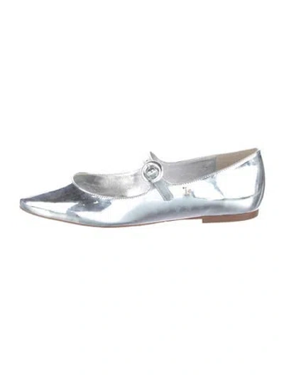 Pre-owned Larroude Patent Leather Mary Jane Flats In Silver