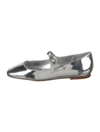 Pre-owned Larroude Patent Leather Mary Jane Flats In Silver