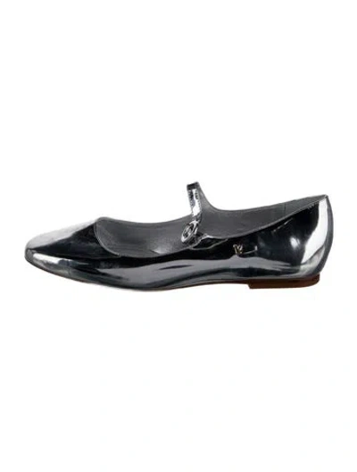 Pre-owned Larroude Patent Leather Mary Jane Flats In Silver