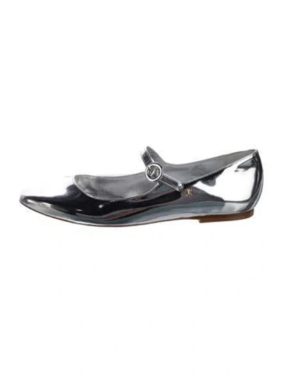 Pre-owned Larroude Patent Leather Mary Jane Flats In Silver