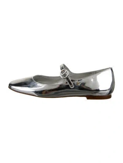 Pre-owned Larroude Patent Leather Mary Jane Flats In Silver