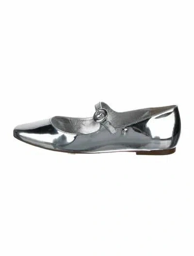 Pre-owned Larroude Patent Leather Mary Jane Flats In Silver