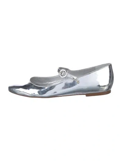Pre-owned Larroude Patent Leather Mary Jane Flats In Silver