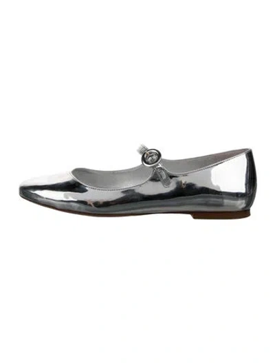 Pre-owned Larroude Patent Leather Mary Jane Flats In Silver