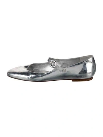 Pre-owned Larroude Patent Leather Mary Jane Flats In Silver