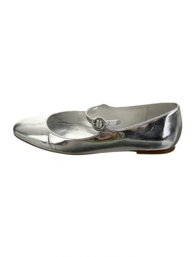 Pre-owned Larroude Patent Leather Mary Jane Flats In Silver