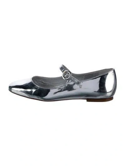 Pre-owned Larroude Patent Leather Mary Jane Flats In Silver