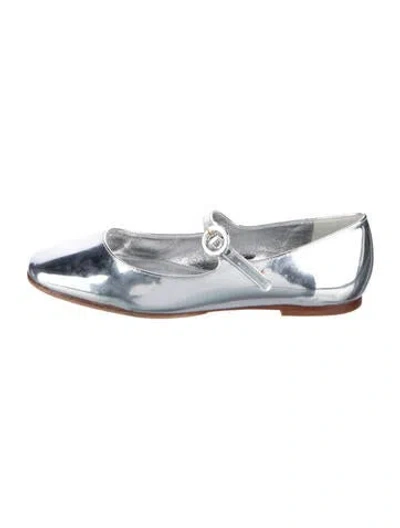 Pre-owned Larroude Patent Leather Mary Jane Flats In Silver