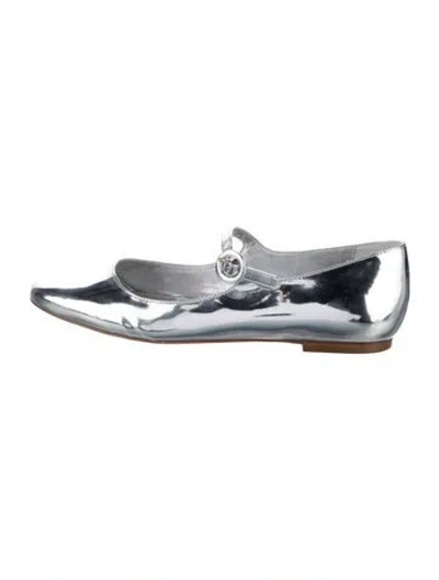 Pre-owned Larroude Patent Leather Mary Jane Flats In Silver