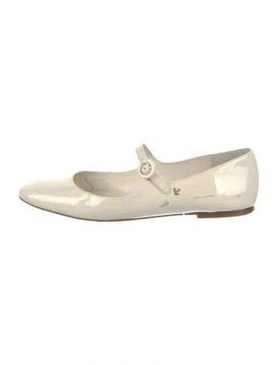 Pre-owned Larroude Patent Leather Mary Jane Flats In White