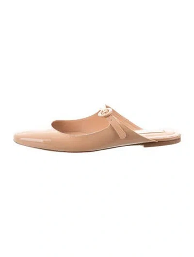 Pre-owned Larroude Patent Leather Mules In Neutrals
