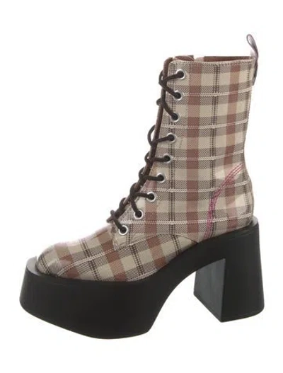 Pre-owned Larroude Patent Leather Plaid Print Boots In Neutrals
