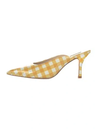 Pre-owned Larroude Patent Leather Plaid Print Mules In Yellow