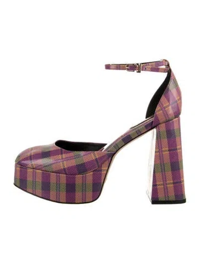 Pre-owned Larroude Patent Leather Plaid Print Pumps In Purple