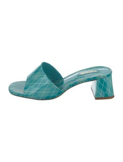 Pre-owned Larroude Patent Leather Plaid Print Slides In Blue