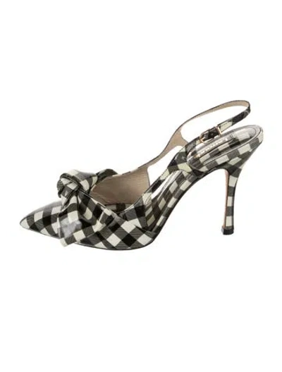Pre-owned Larroude Patent Leather Plaid Print Slingback Pumps In Black